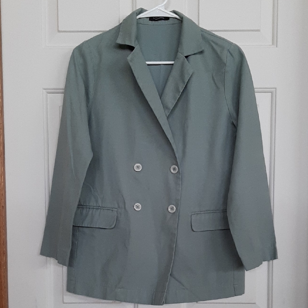 Classic Double-Breasted Women's Blazer - Sage Green